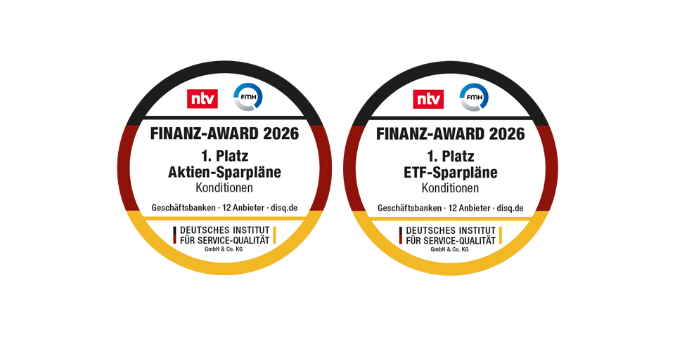 Beste Konditionen für Aktien- und ETF Sparpläne Finanz Award - 1. Platz Aktien- und ETF Sparpläne