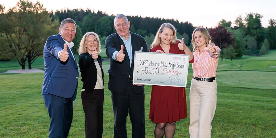 v. l.n.r. Dr. Marcus Lingel, (MERKUR PRIVATBANK), Dr. Alexandra Sitzberger, Prof. Dr. Florian Heinen, Dr. Michaela Bonfert, Maike Marx (LMU Klinikum München)