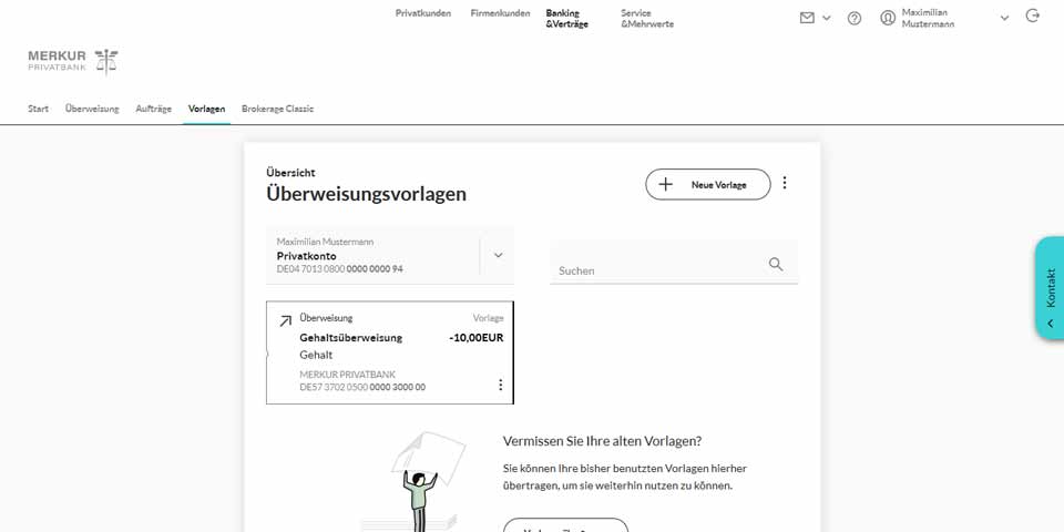 Online-Banking Überweisungsvorlagen