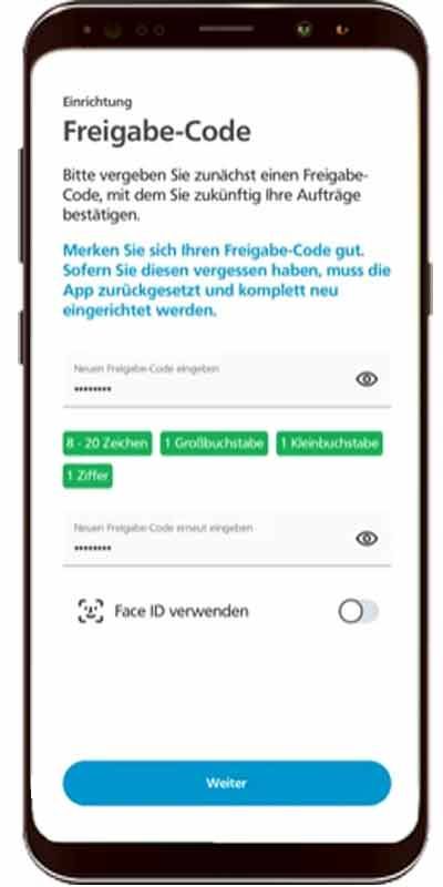 Freigabecode vergeben