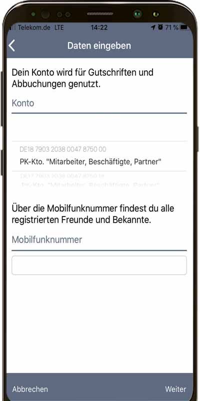 Konto- und Mobilfunknummer hinterlegen