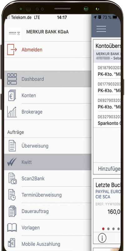 Banking-App öffnen und Funktion "Kwitt" auswählen